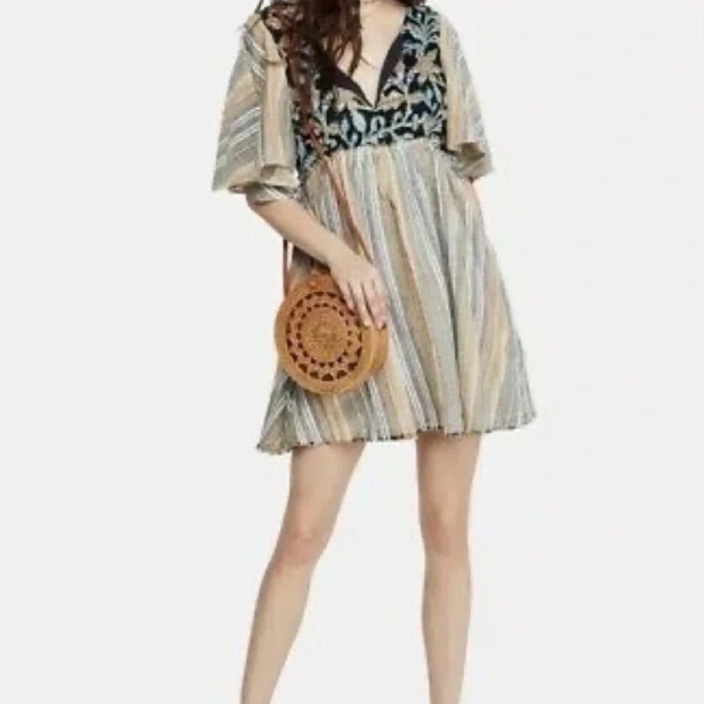 Free People Mini Dress Flutter Sleeves Tie Back Size M - Picture 7 of 7